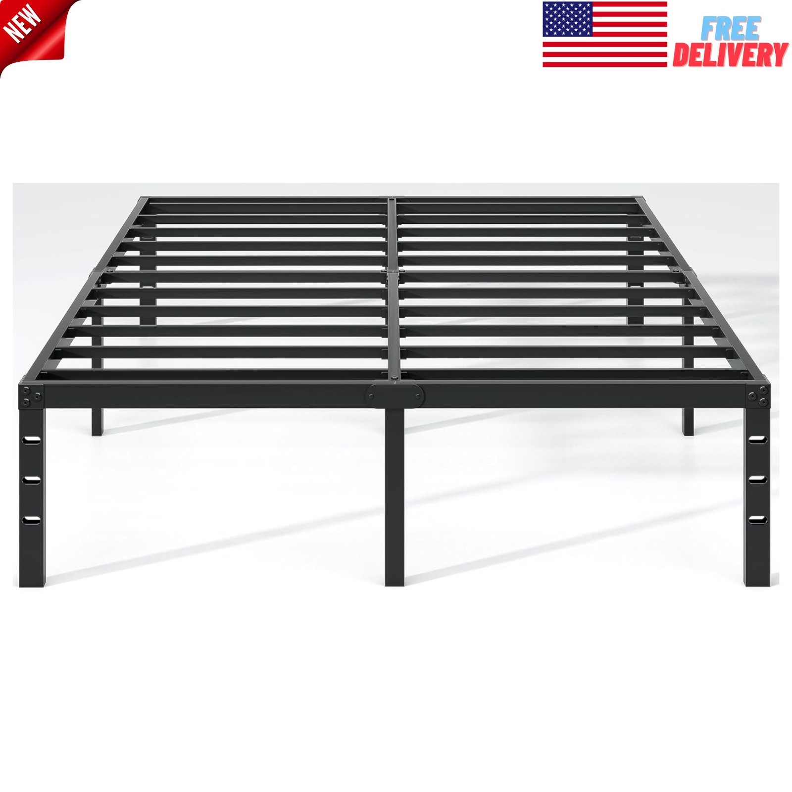 Queen Size Metal Bed Frame with Storage Space, Sturdy Mattress Foundation, 14"
