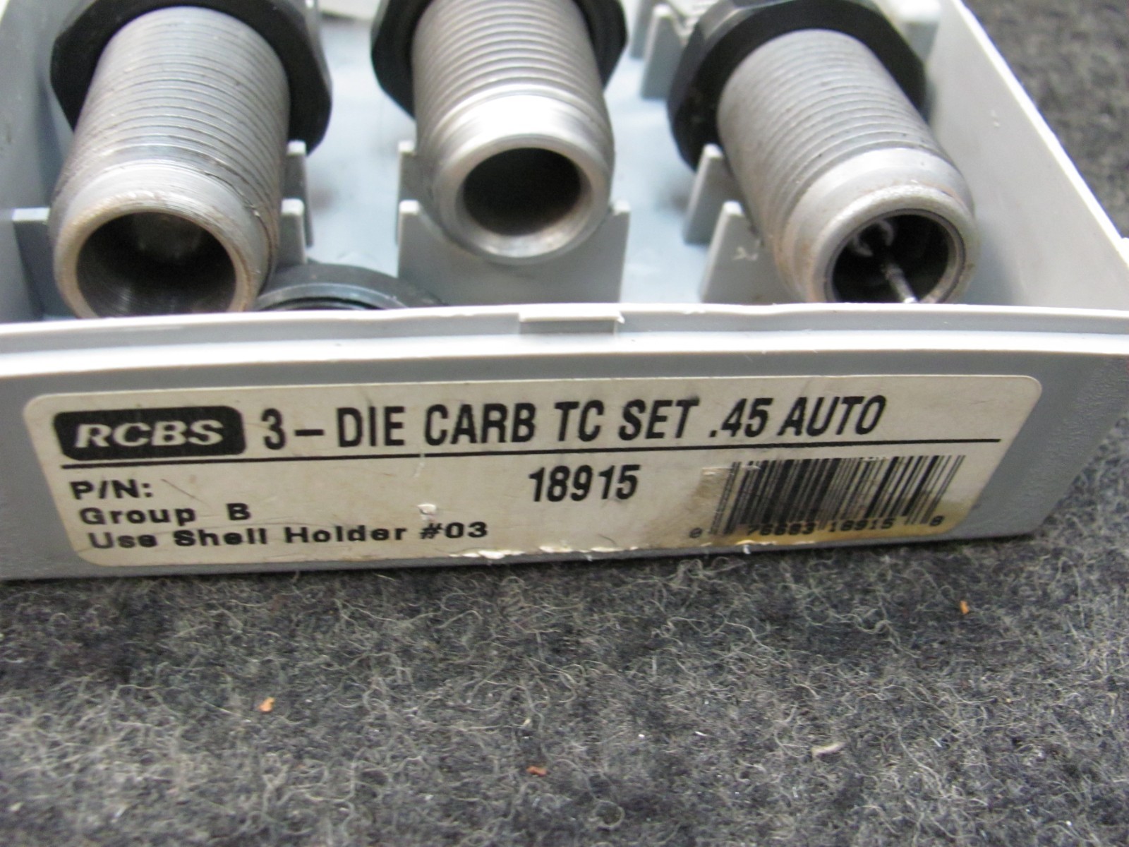 RCBS .45 ACP/  GAP  CARBIDE T/C RELOADING DIE SET WITH EXTRAS,  18915