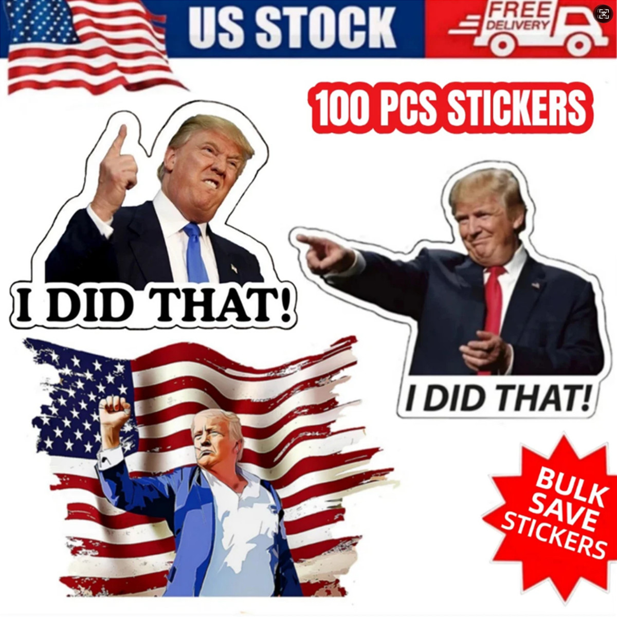 100Pcs Trump I Did That Stickers Funny Gas Pump Meme Waterproof Vinyl Decal US