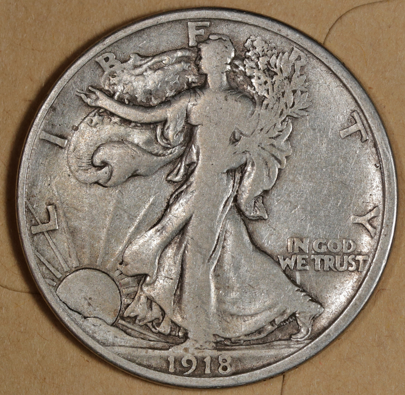 1918-d Walking Liberty Half.  Fine.  192598