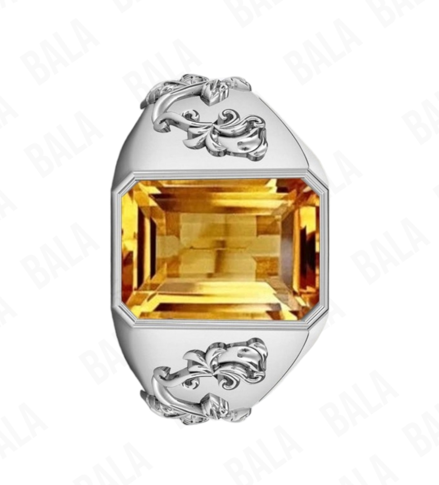 Handmade 925 Sterling Silver Citrine Ring, Rectangular Emerald Cut Yellow Quartz