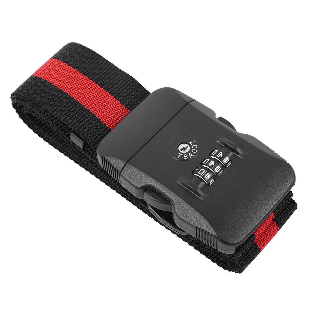 Luggage Strap Cross Travel Suitcase Belt TSA Combination Lock Black Red