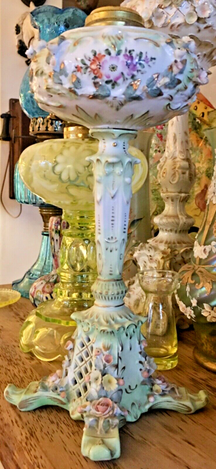 Antique Oil Lamp Dresden Ornate, Made in Germany 12” Tall