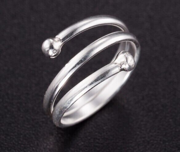 Solid Metal 925 Silver Women's 3 Band Adjustable Toe Ring 14k White Gold Plated