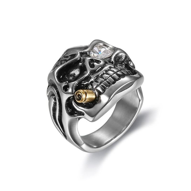 Goth Mens Biker Punk CZ Smoking Skull Ring Punk Stainless Steel Size 7-19 Gifts