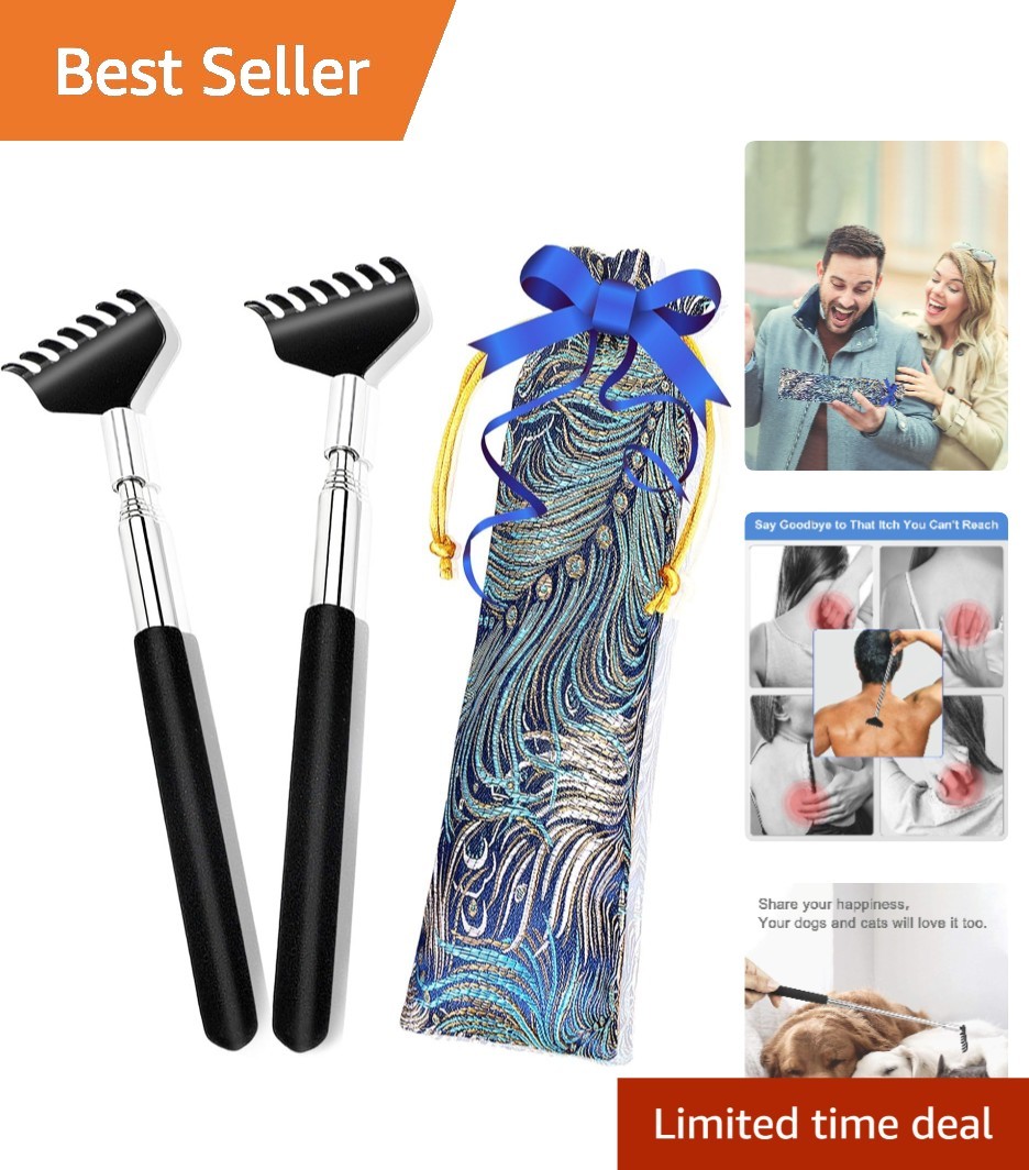 Telescoping Back Scratchers for Adults & Kids - 2 in Beautiful Packaging