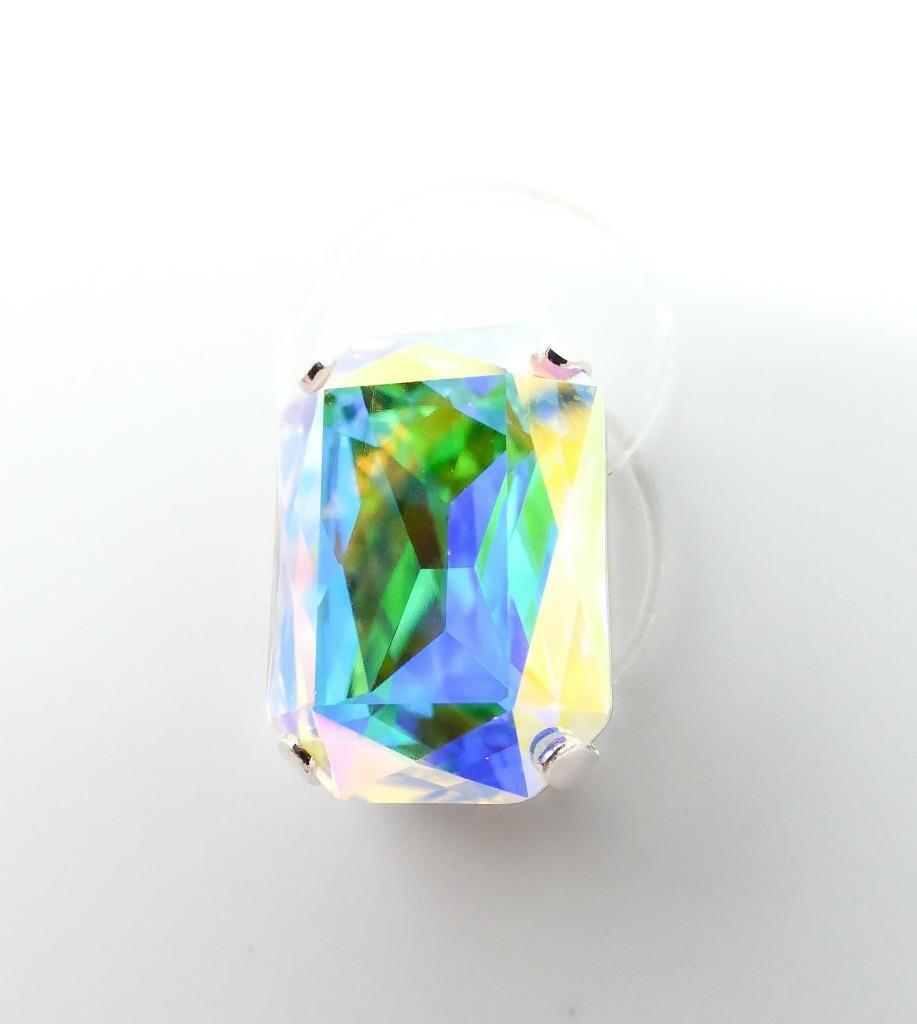 GLITZY Emerald Iridescent AB Fire Crystal Double Invisible Bands LARGE Toe Ring