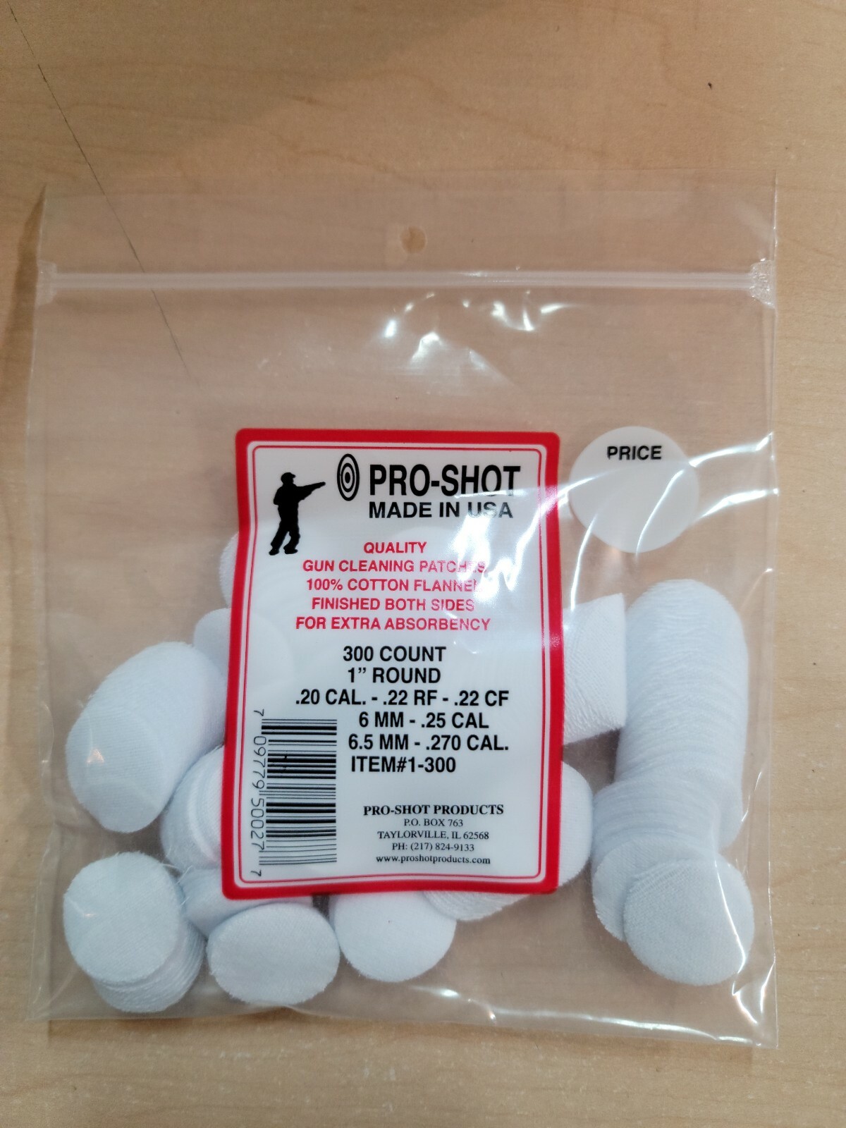 Pro-Shot Cleaning Patches, Cotton, 300 Per Pack 20 cal -270 cal. Mpn 1-300 NEW!