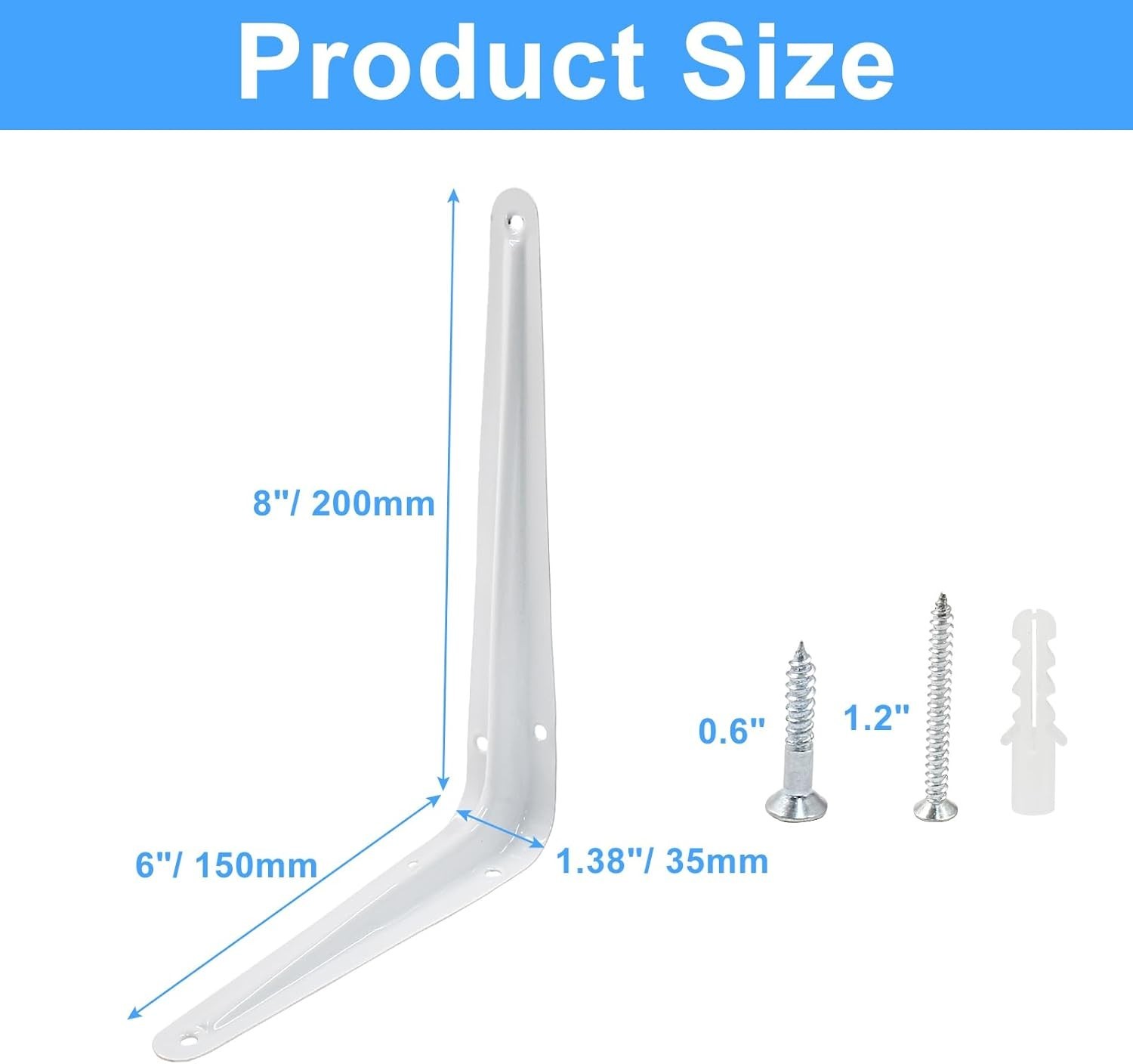 12 Pack White Shelf Brackets 8 Inch Heavy Duty L Bracket Right Angle Bracket ...
