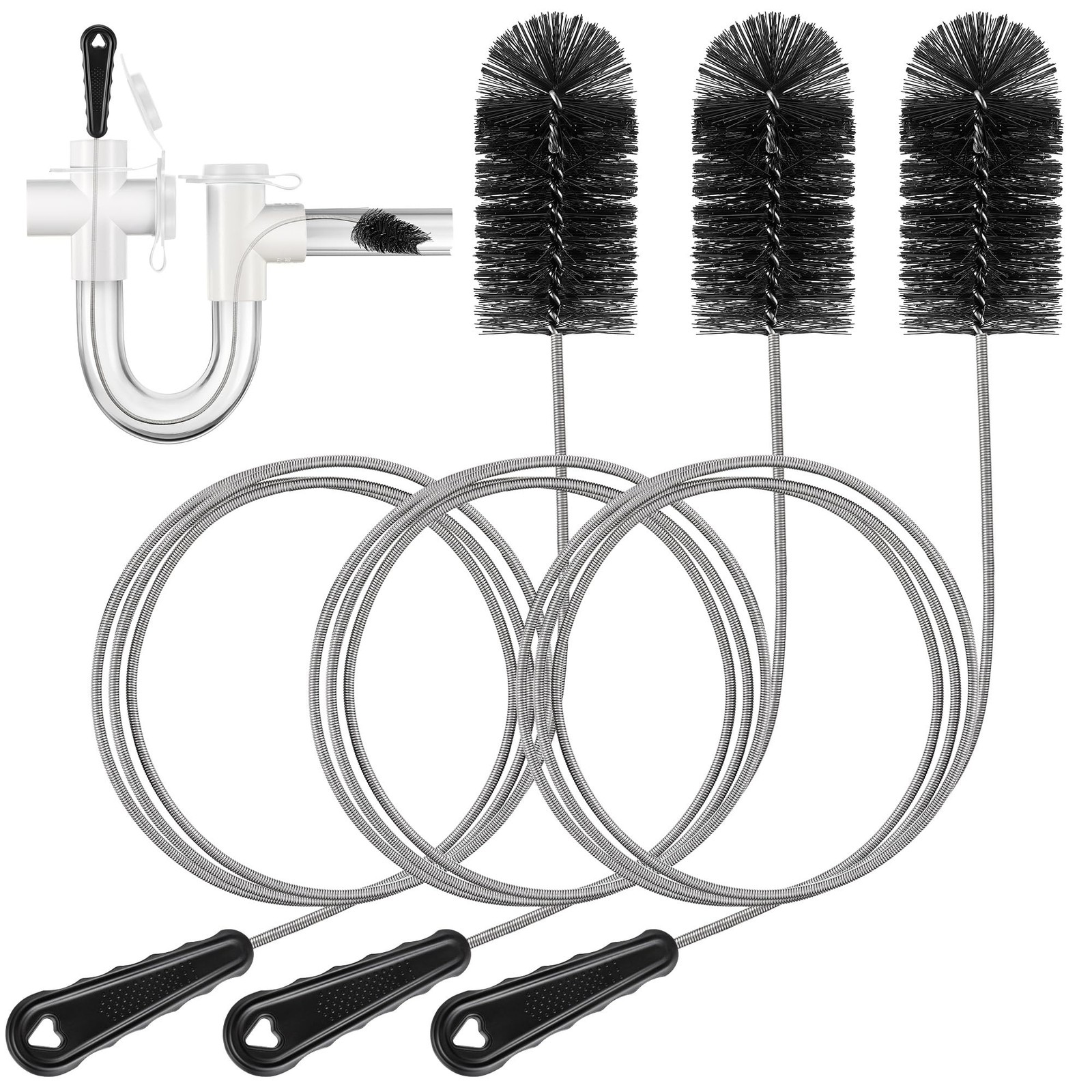 Gulfmew 3 Pcs Condensate Trap Flexible Drain Brush, 48 Inch AC 48 Inch, Black
