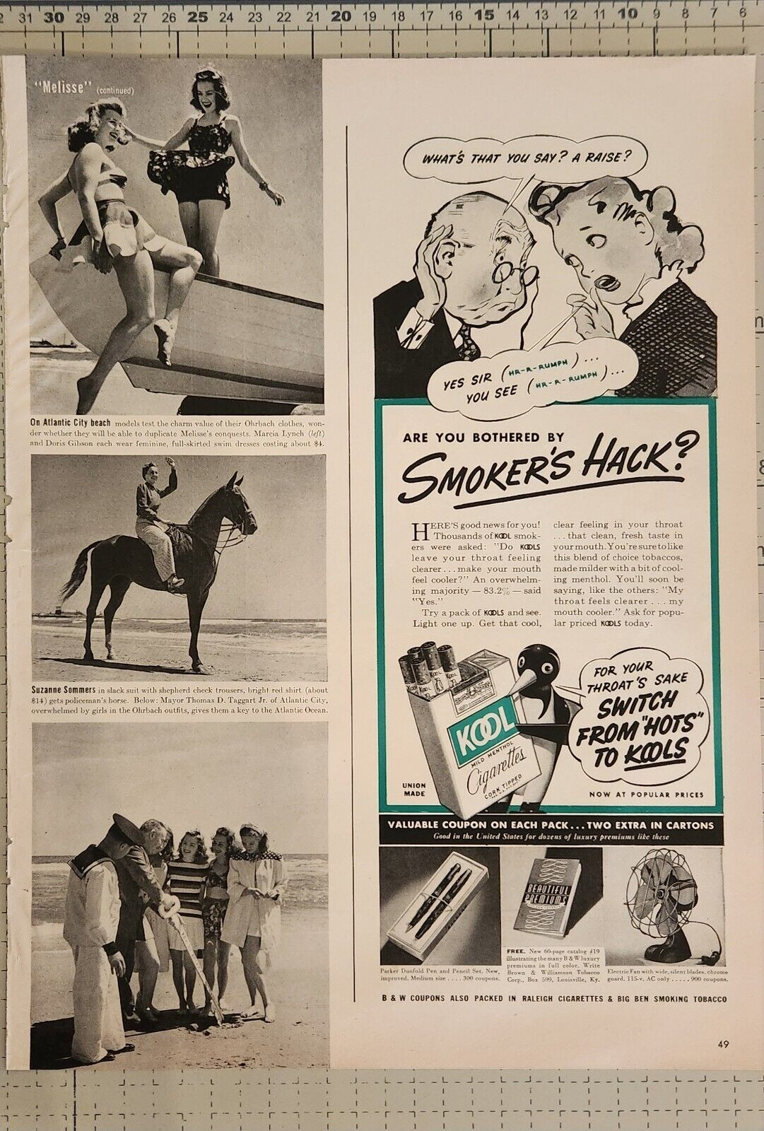 1941 Kool Cigarettes Vintage Ad 14 x 5 smokers hack
