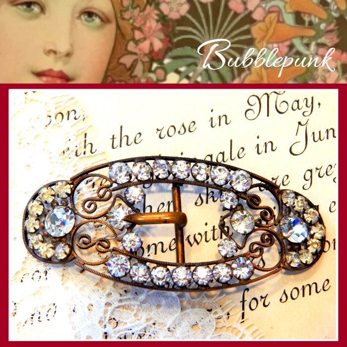 Antique Victorian Bohemian Crystal Sash Belt Buckle Czechoslovakia ~ Estate