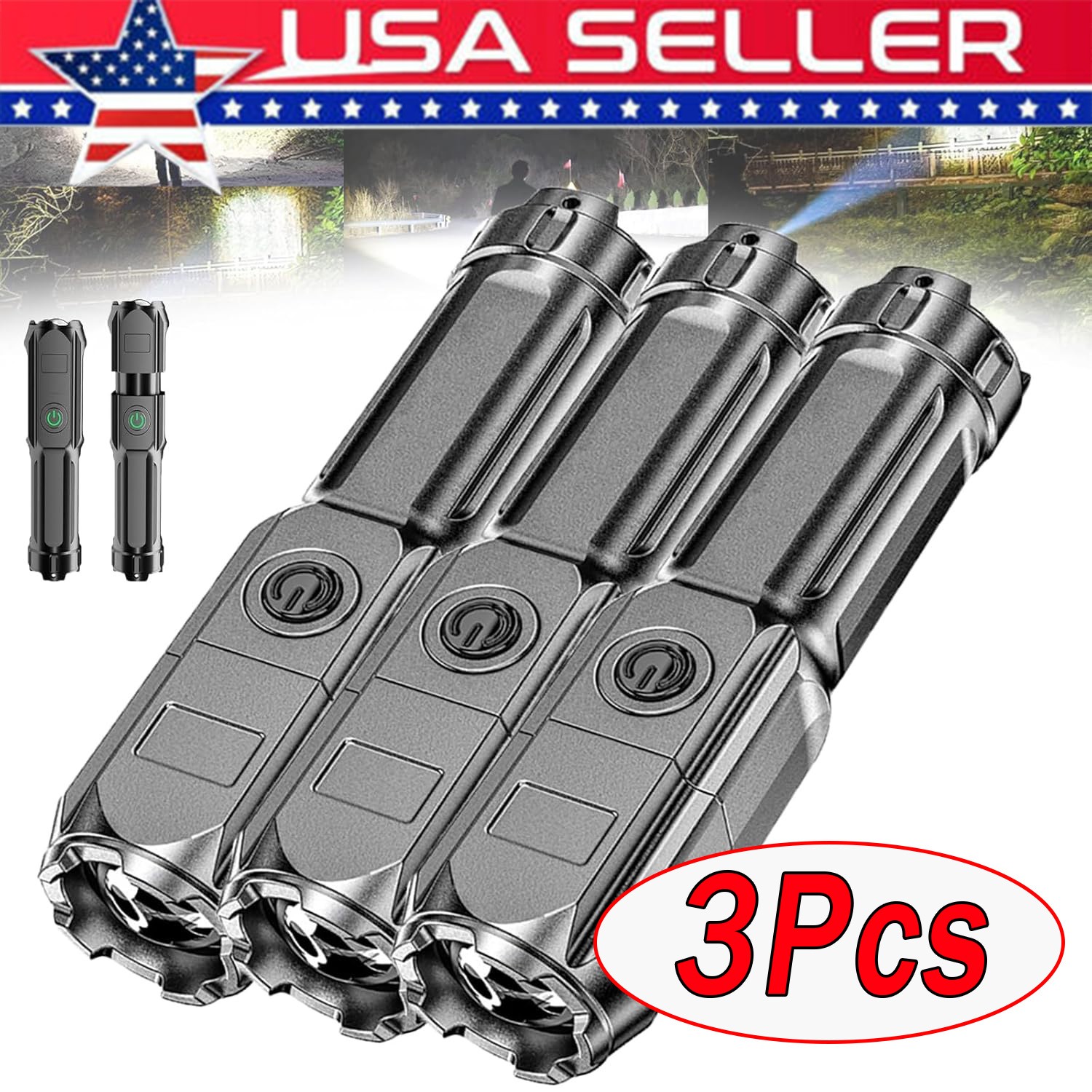 Rechargeable 990000LM LED Flashlight Tactical Police Super Bright Torch Zoomable