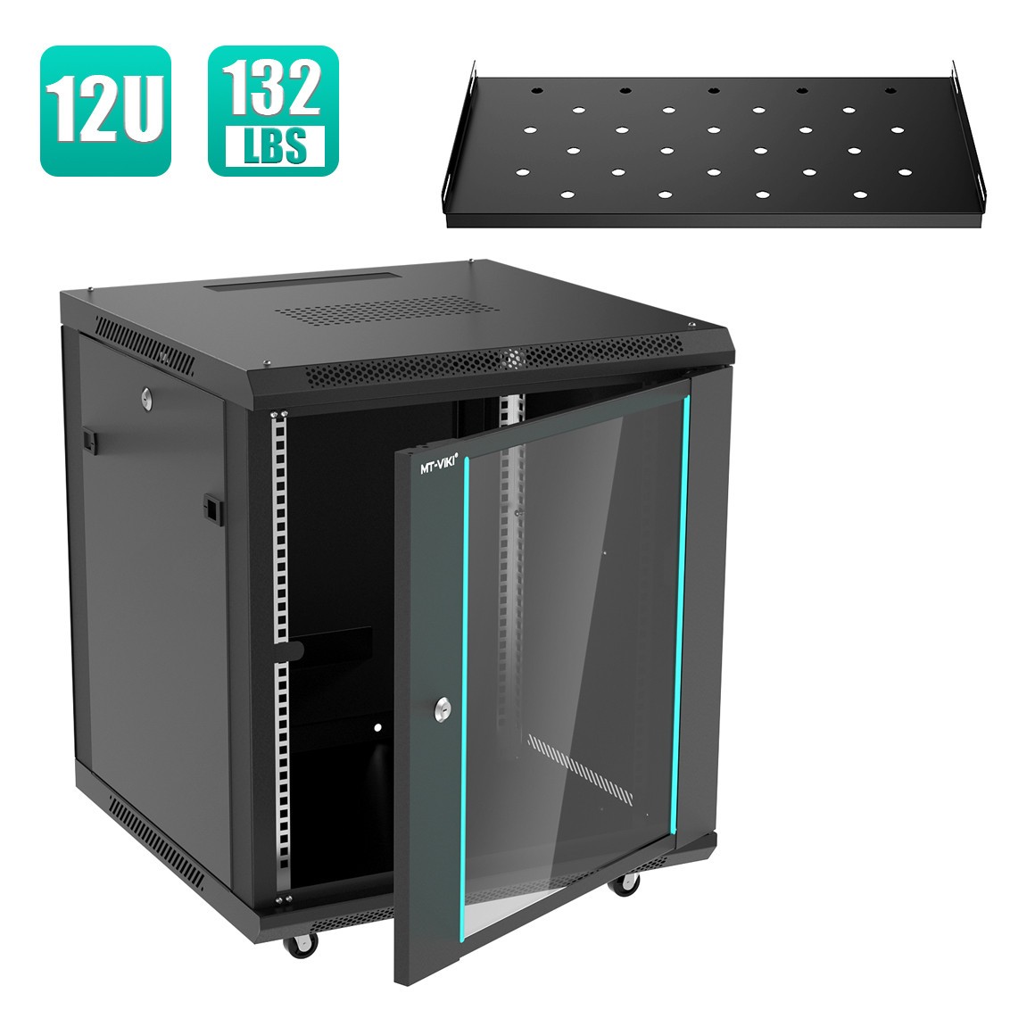 MT-VIKI 12U Server Cabinet Network Rack Vented Enclosure w/Moving Wheel for 19''