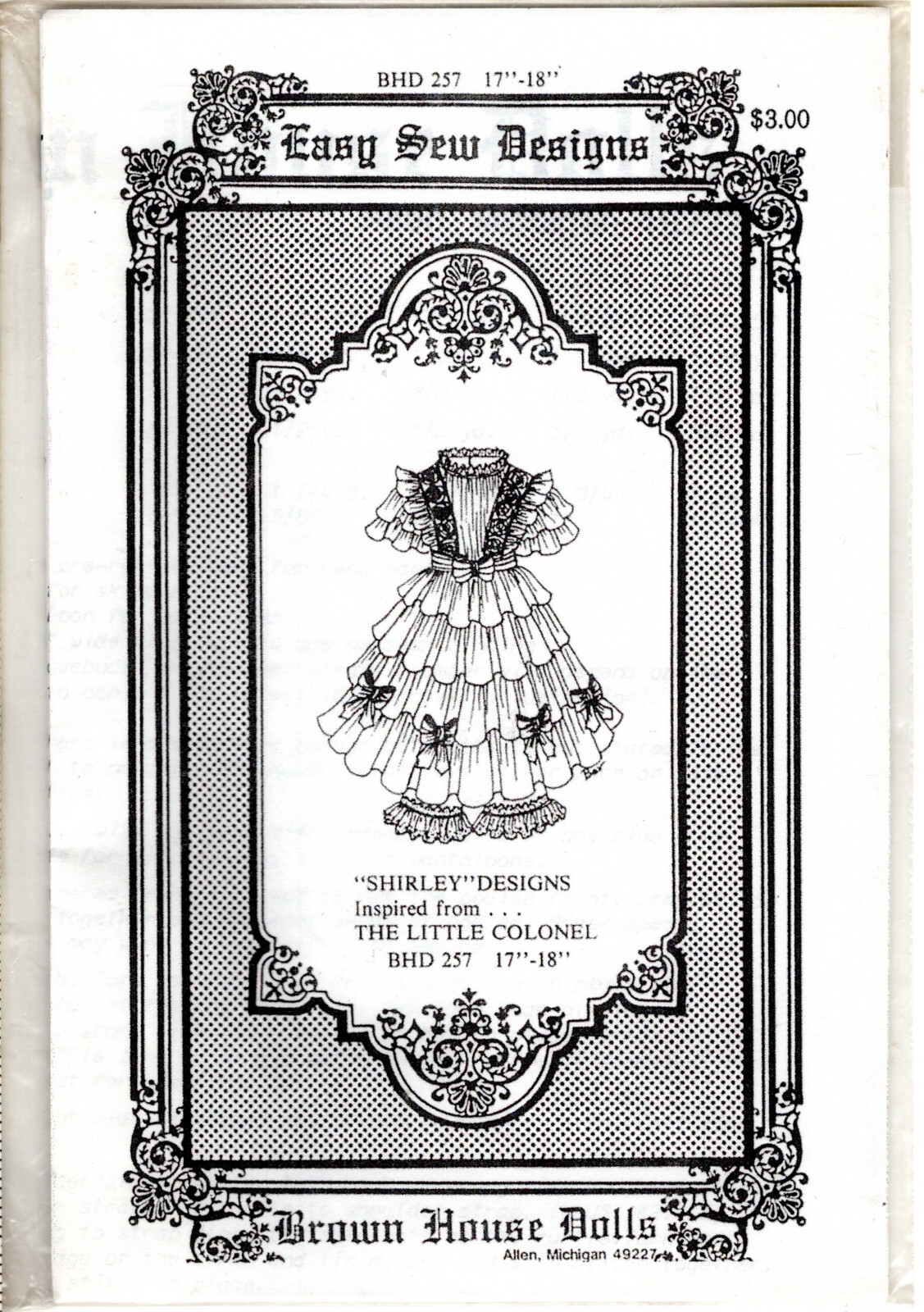 "'Shirley' Designs inspired from...The Little Colonel" Easy Sew Designs BHD 257