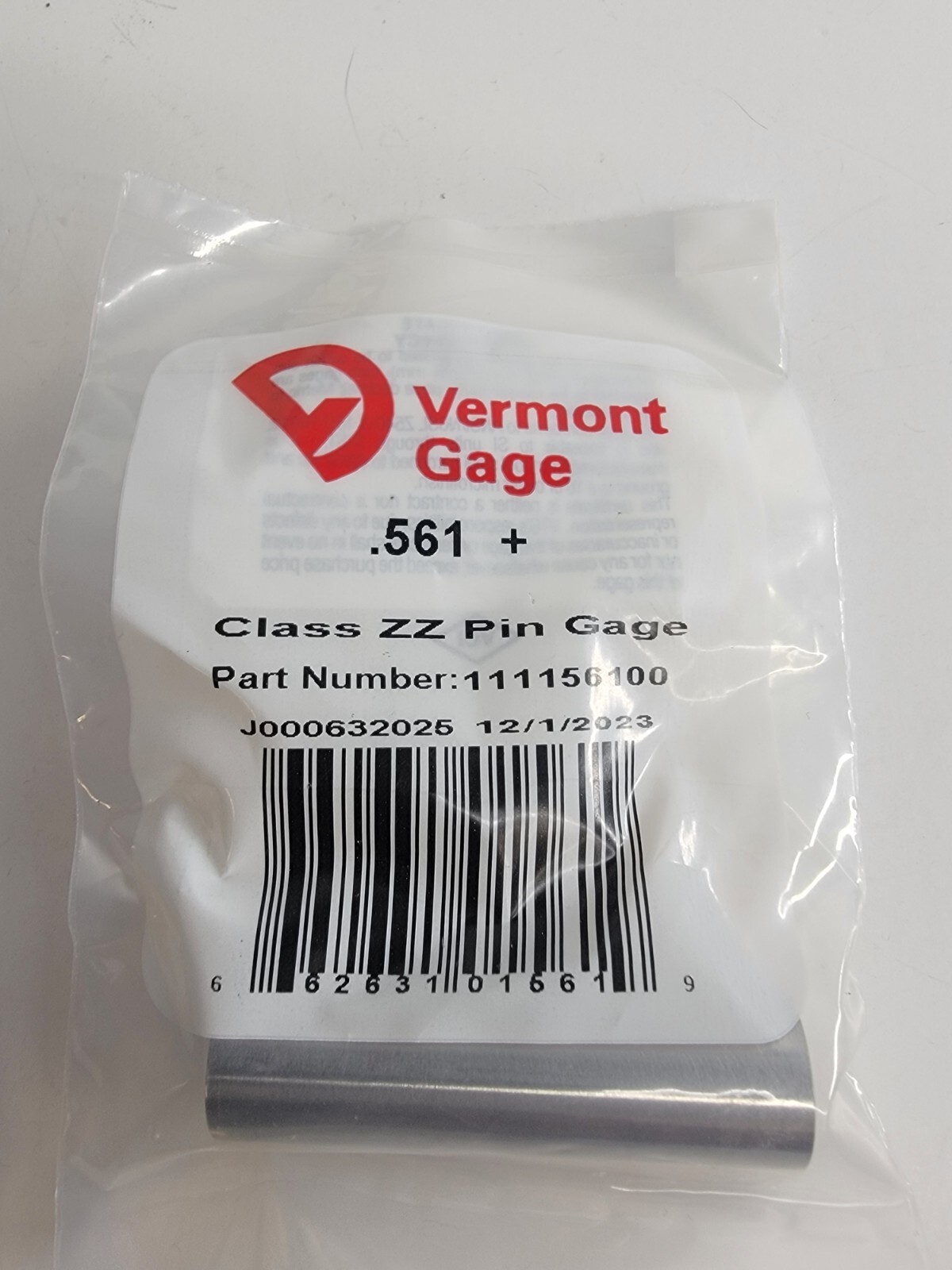 Vermont Gage - 1112556100 - .561" Plus - Class ZZ Pin Gage