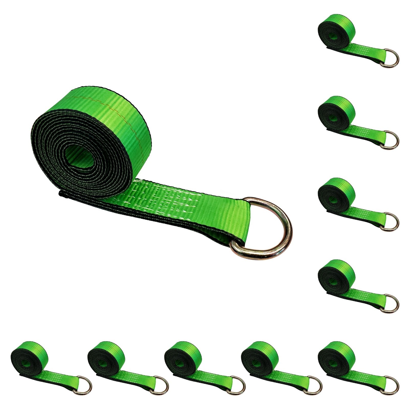 10 Pack 2" x 10' Lasso Strap w/ D Ring Auto Tie Down for Tow Truck Wheel Lift