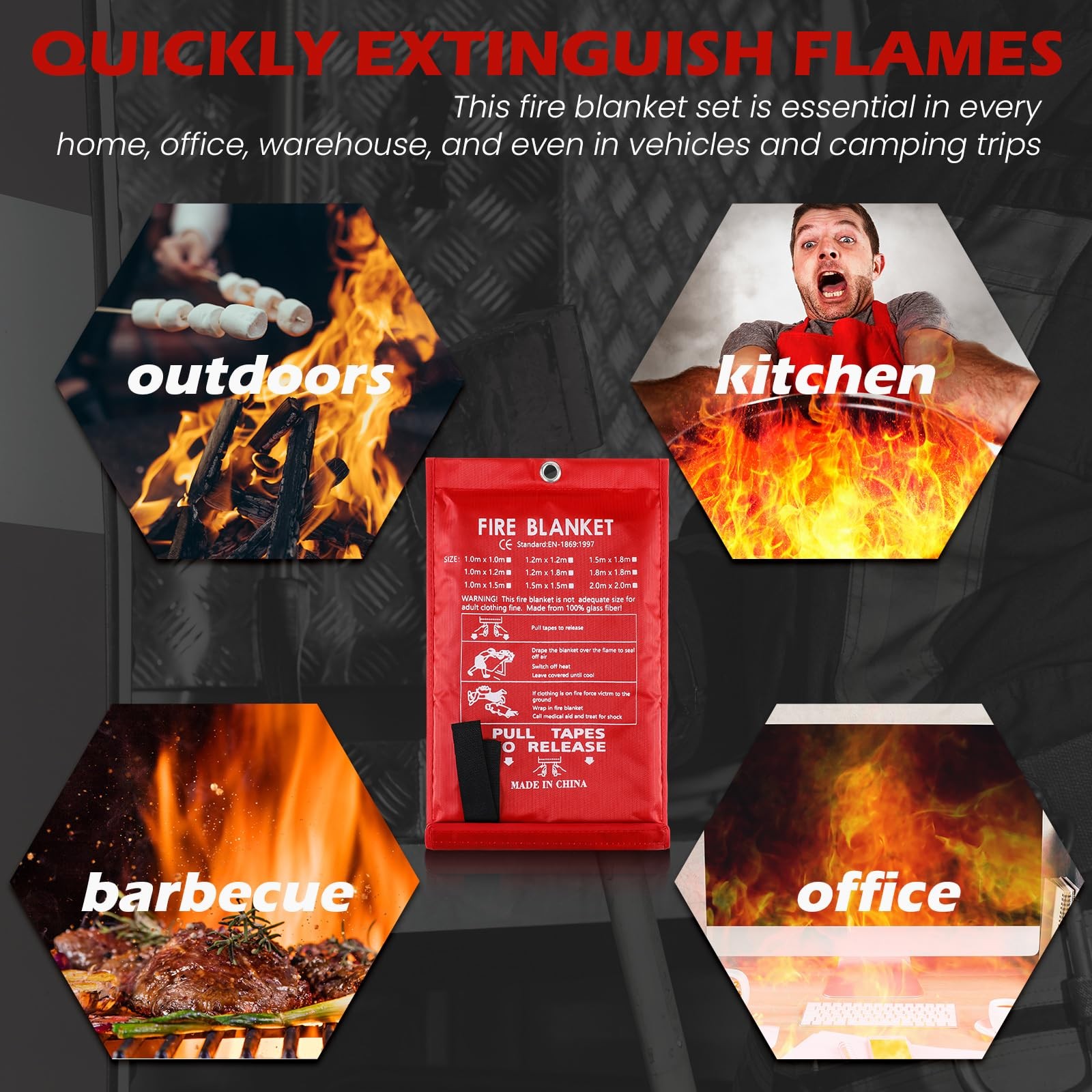 Copkim 6 Sets Emergency Fire Blanket for Home Suppression Thermal Blankets with