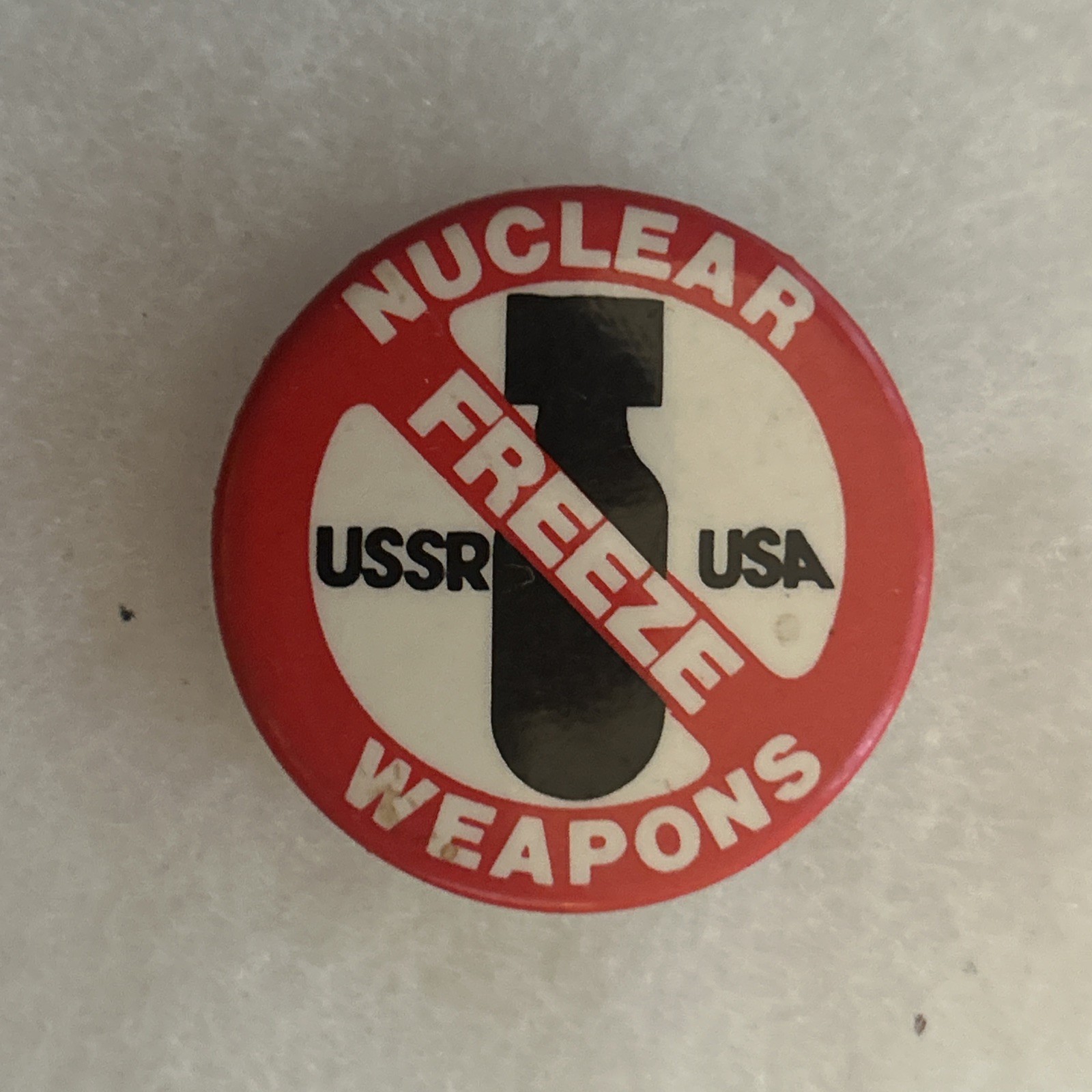 Nuclear Freeze Weapons USSR / USA   1 1/2” pinback button pin