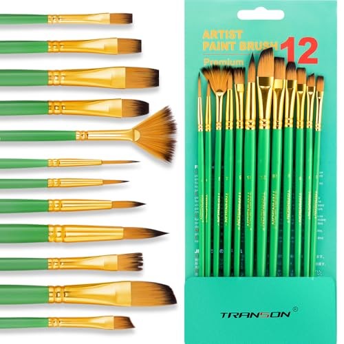 Art Painting Brush Assorted Set of 12 for Acrylic Watercolor 12 Pcs Green