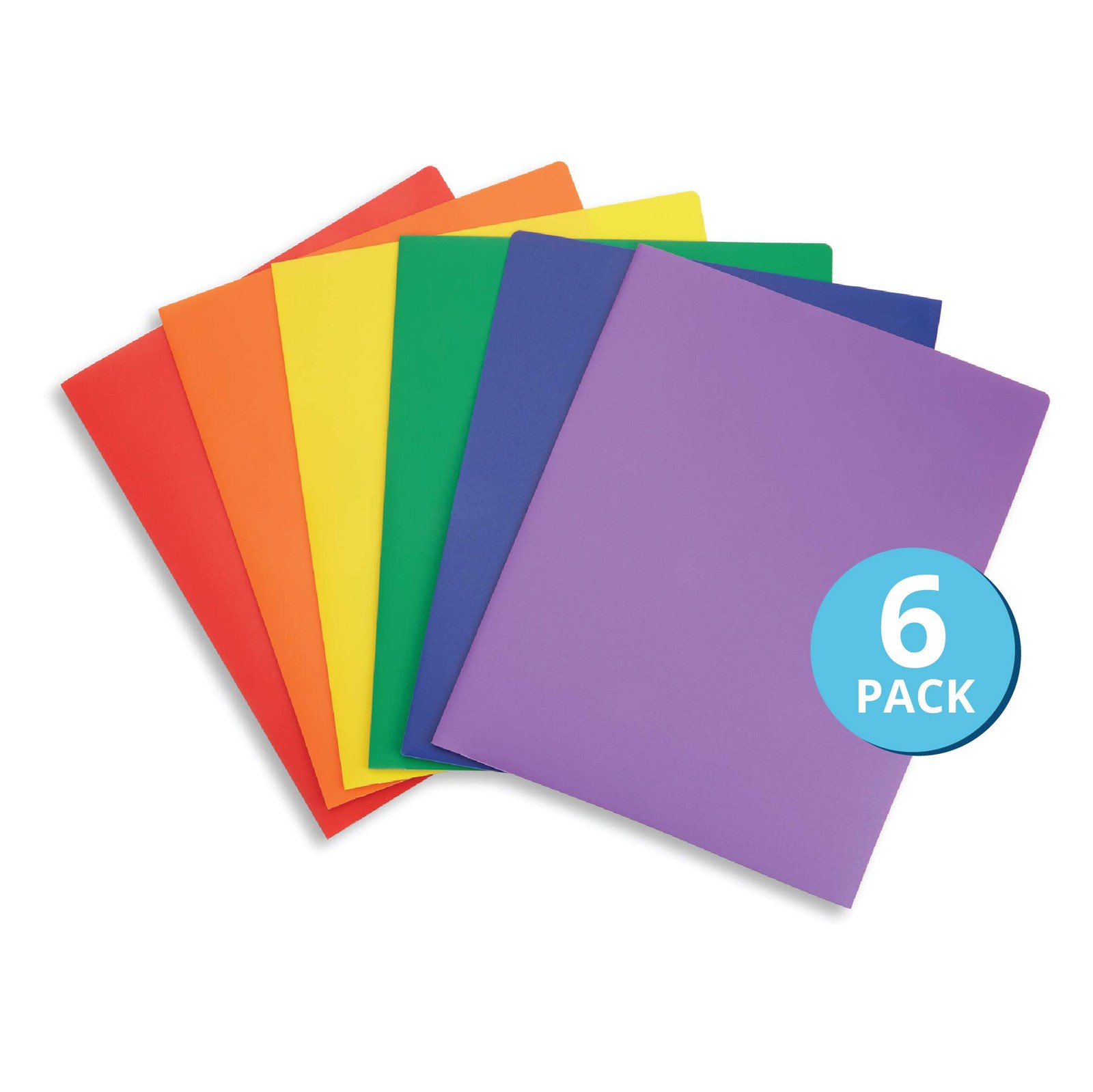 Blue Summit Supplies 6 Plastic 2 Pocket Folders, Assorted 6 Count, Multi