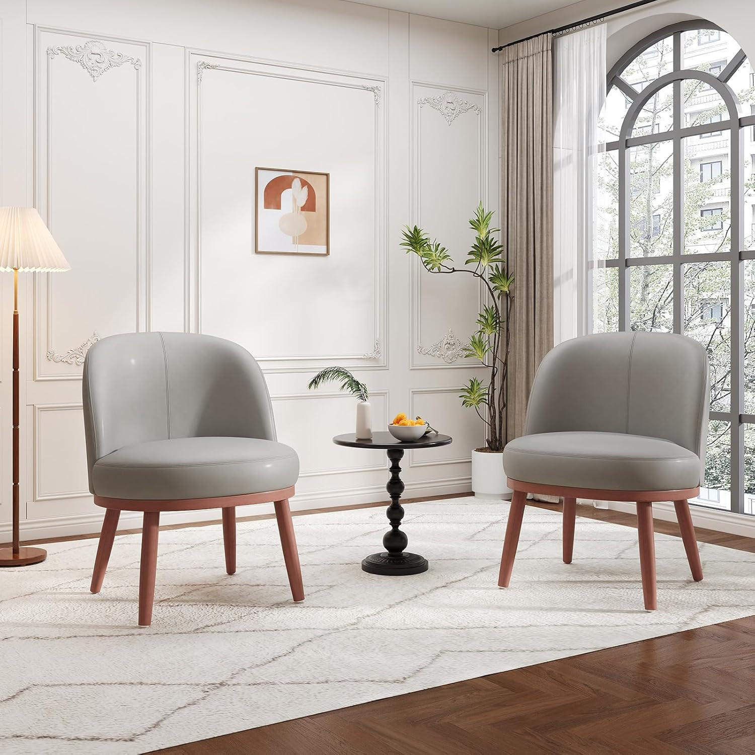 Accent Chair Mid-Century Modern Chair PU Leather Upholstered Armless Chair Set o