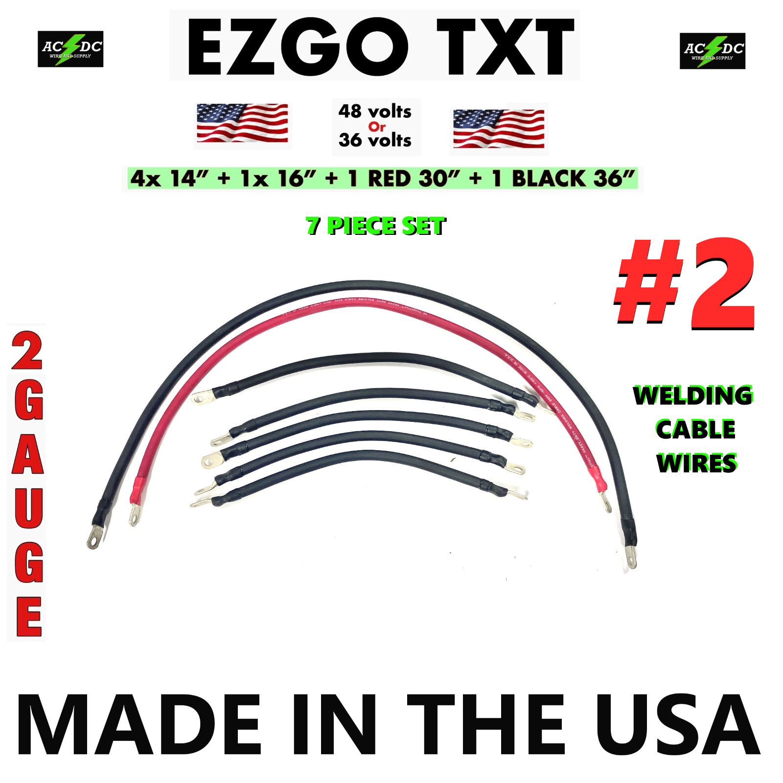 battery cables Ezgo txt 36  9 pcs set 2 gauge custom set red+blu shrink