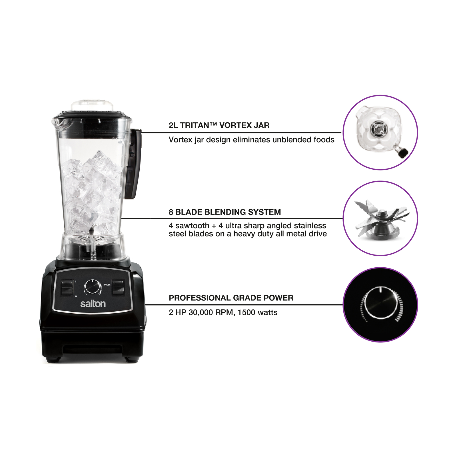 Salton Power Blender - 2 Liter - Professional Grade - 8 Blade - 1500w - NEW