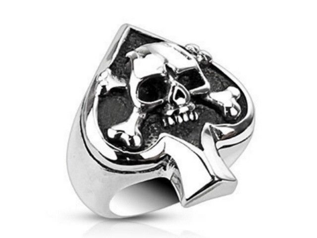 Men Women Teenage Steel Biker Heart Ace Pocker Skull Ring New 4686