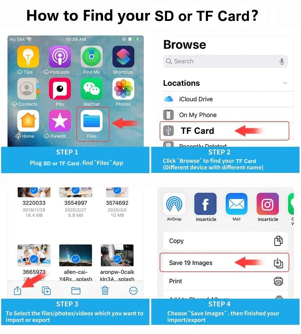 Apple MFi Certified SD Card Reader for iPhone, USB-C & Lightning to 3 Slots