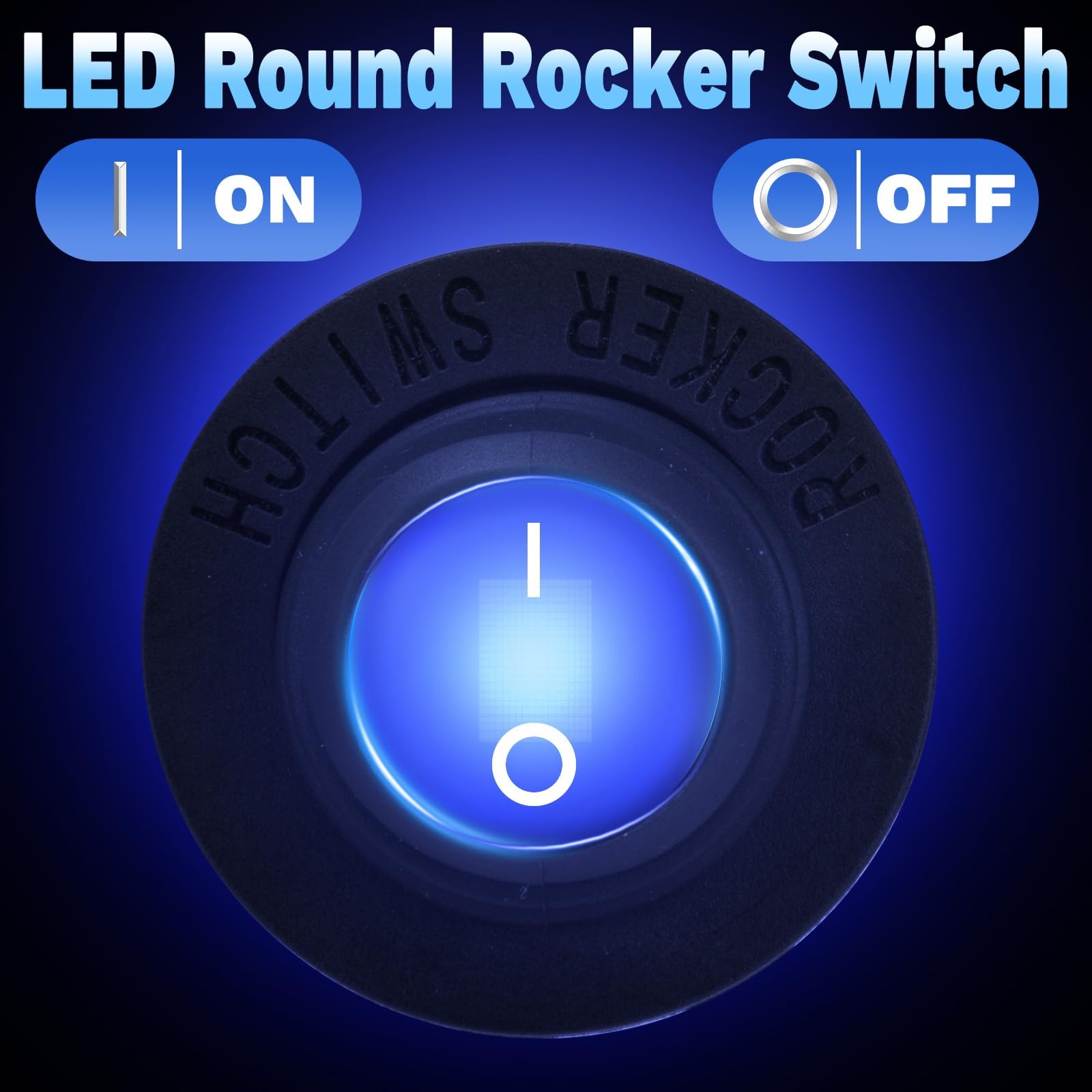 Round Rocker Switch, Toggle Switch 12V, Waterproof Lighted LED On Off Blue-1