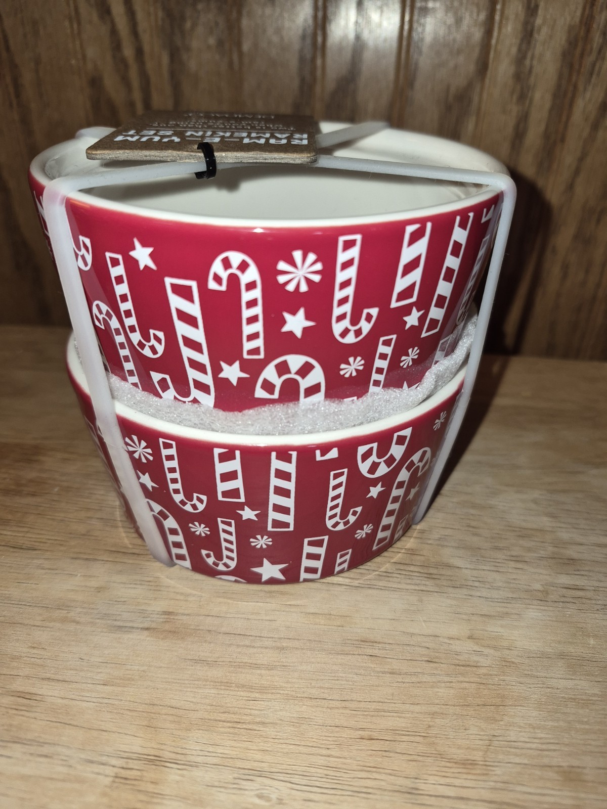 Ramekin Set Stoneware Christmas Set of 2 Candy Cane Print Demdaco New