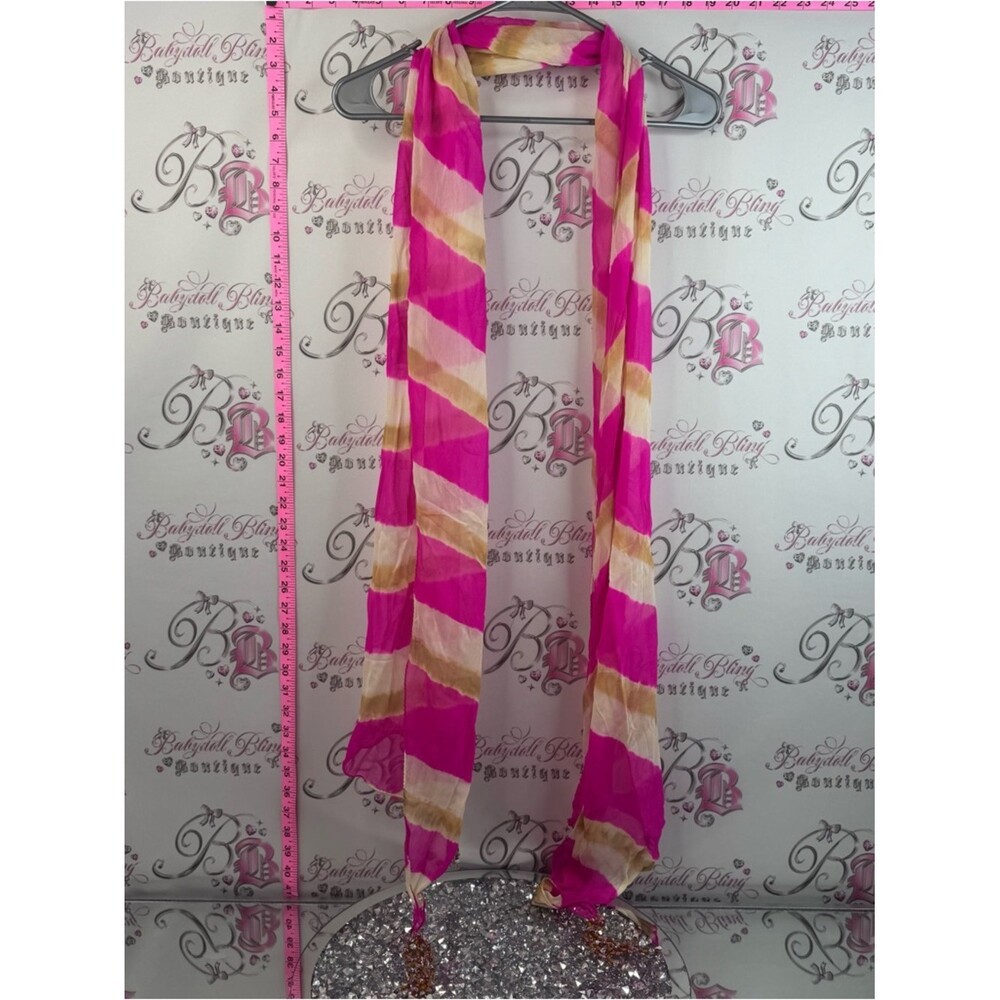 Scarf scarve beaded neon stripes Lightweight Pink and Cream Striped Scarf by