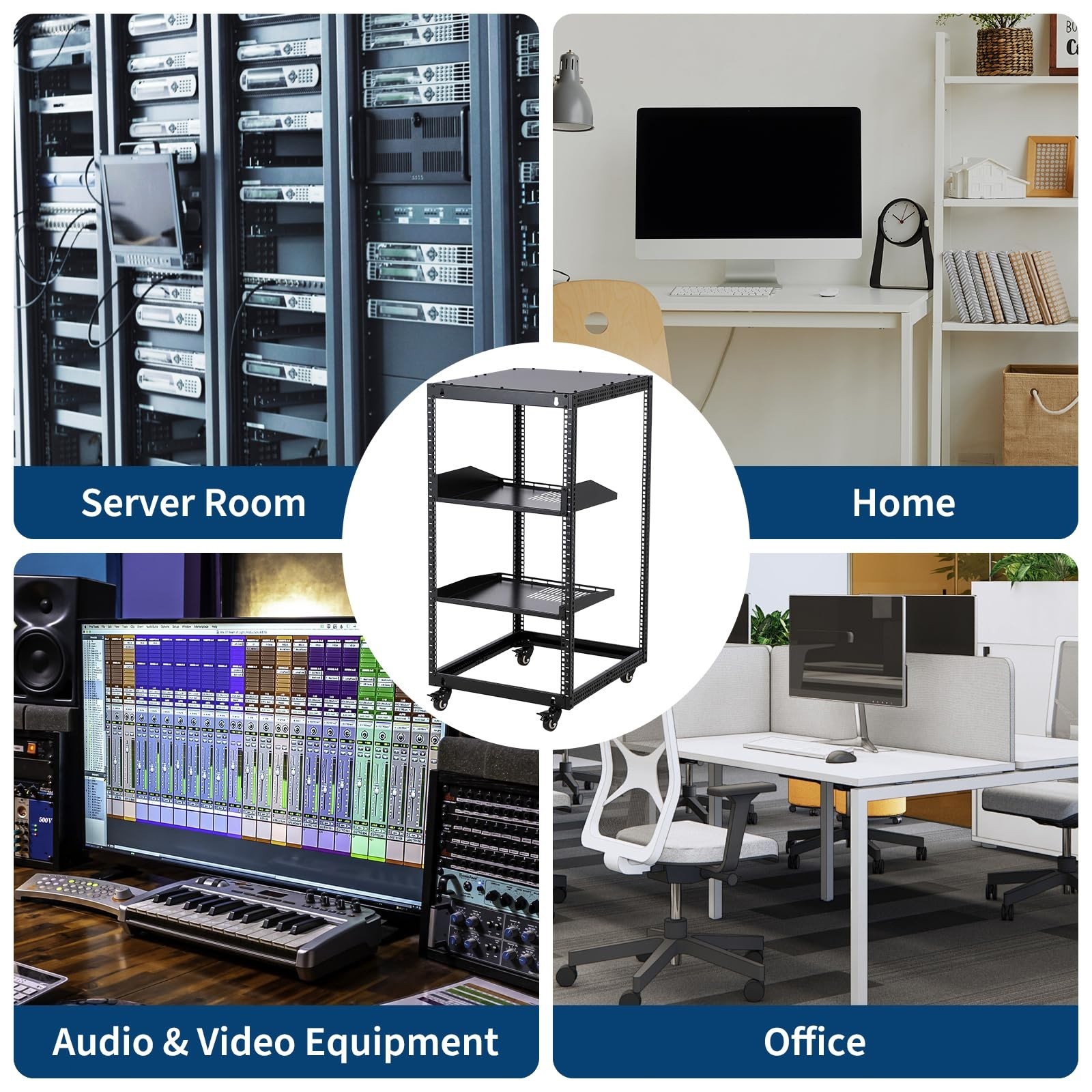 20U 4 Post Open Frame Server Rack Network Enclosure 23''-40'' with Caster