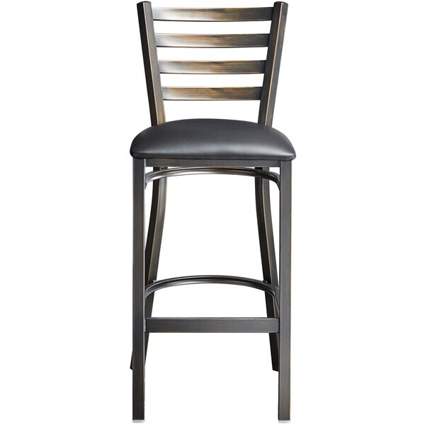 10 PACK Distressed Copper Ladder Back Metal Restaurant Barstool With Black Vinyl