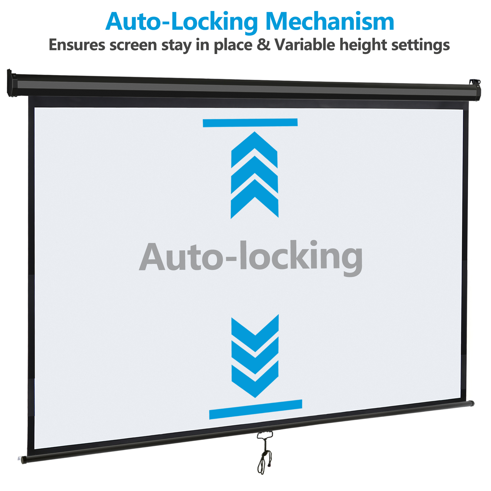 80" Manual Pull Down Projector Screen 3D Viewing Wall & Ceiling Mounted Black