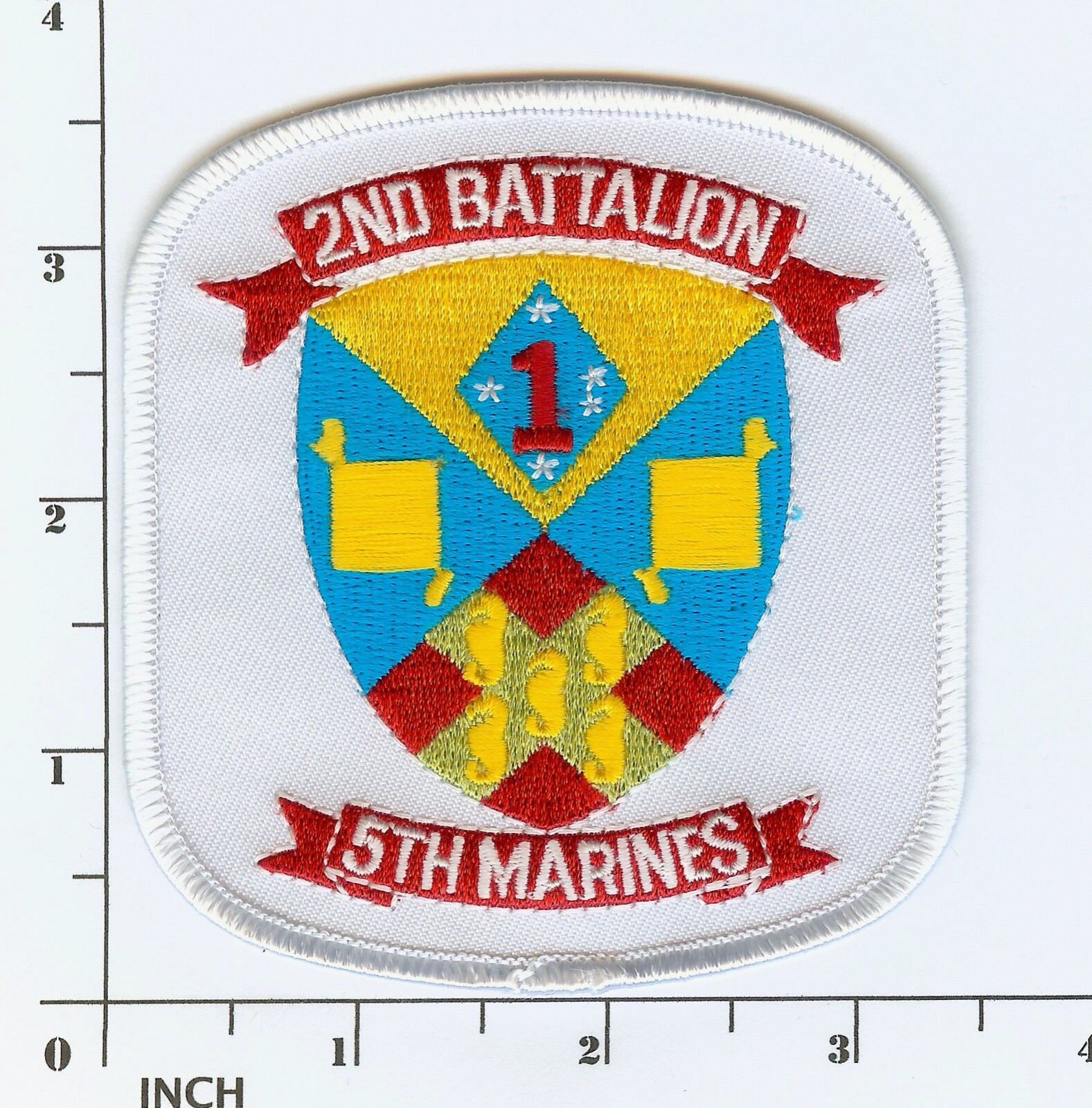 USMC 2d Bn/5th Mar color PATCH on white twill 2d Battalion/5th Marines ! 2/5 OIF