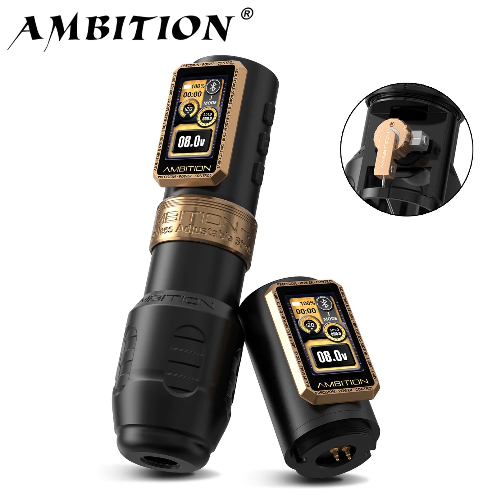 Wireless Tattoo Machine 1.0-5.0mm Direct Drive Adjustable Stroke Brushless Motor