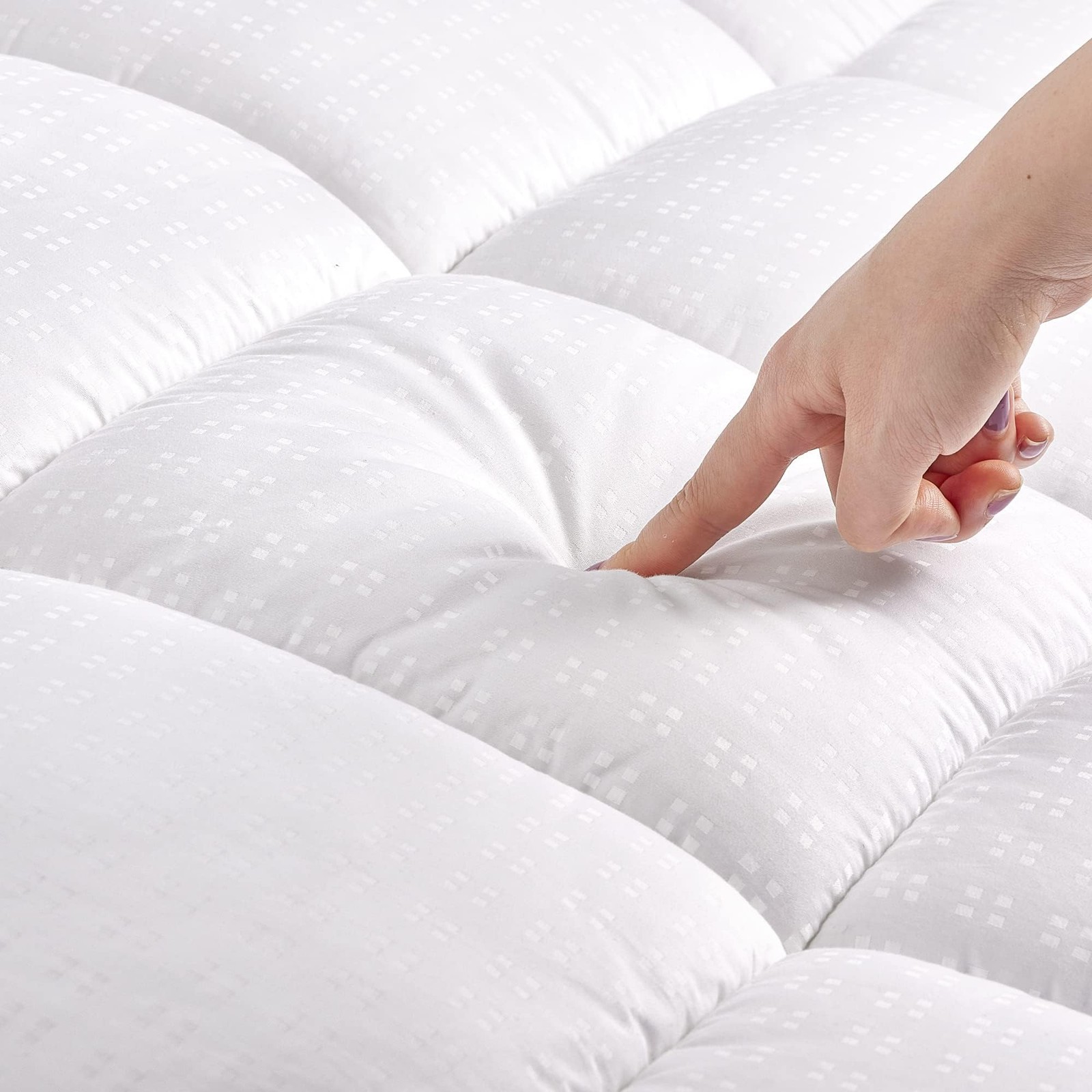 SLEEP ZONE Queen Cotton Mattress Topper, Queen, Gusseted Top - White