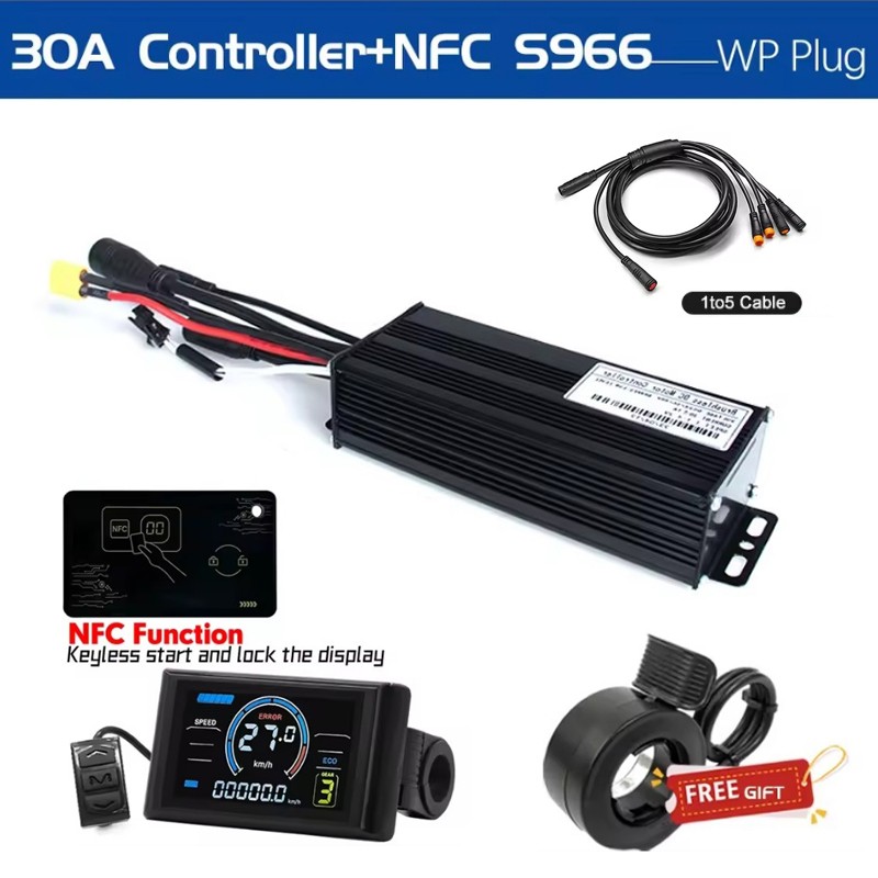 E-bike 17A 26A 30A Sine Wave Controller+S966 (NFC) Color Display +Throttle+Cable