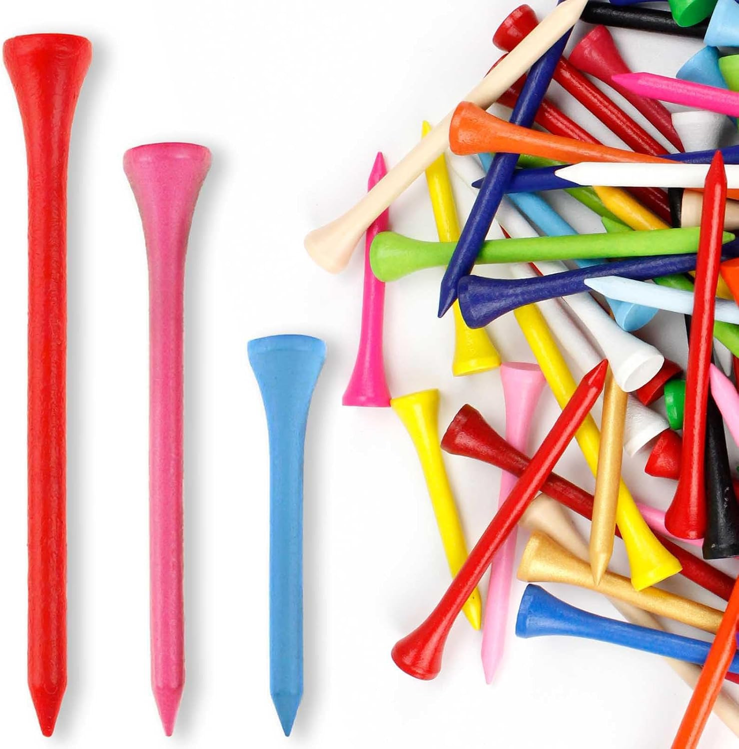 150PCS Golf Tees Wood, 3-1/4", 2-3/4" & 1-1/2" 50PCS Each Size, Stable and Relia