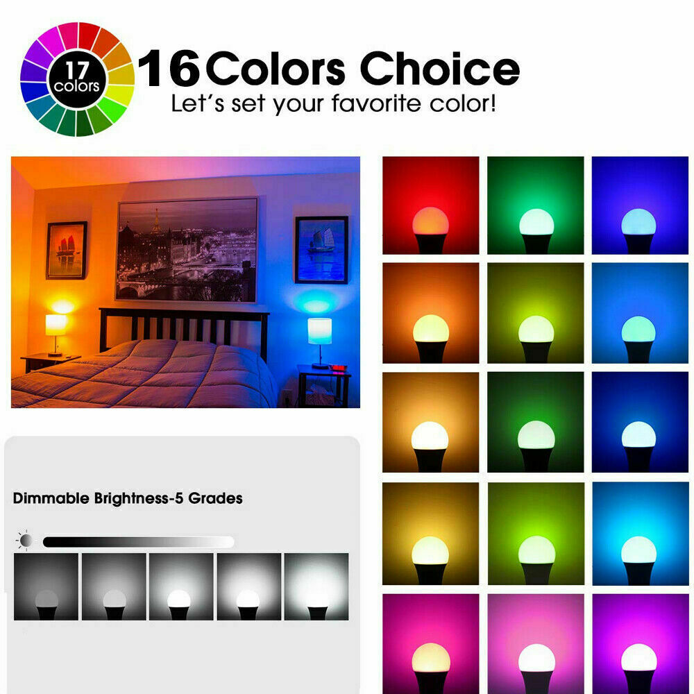 3W E26 E27 16 Color Changing Light Bulb w/ Remote Control Dimmable RGB LED Bulbs