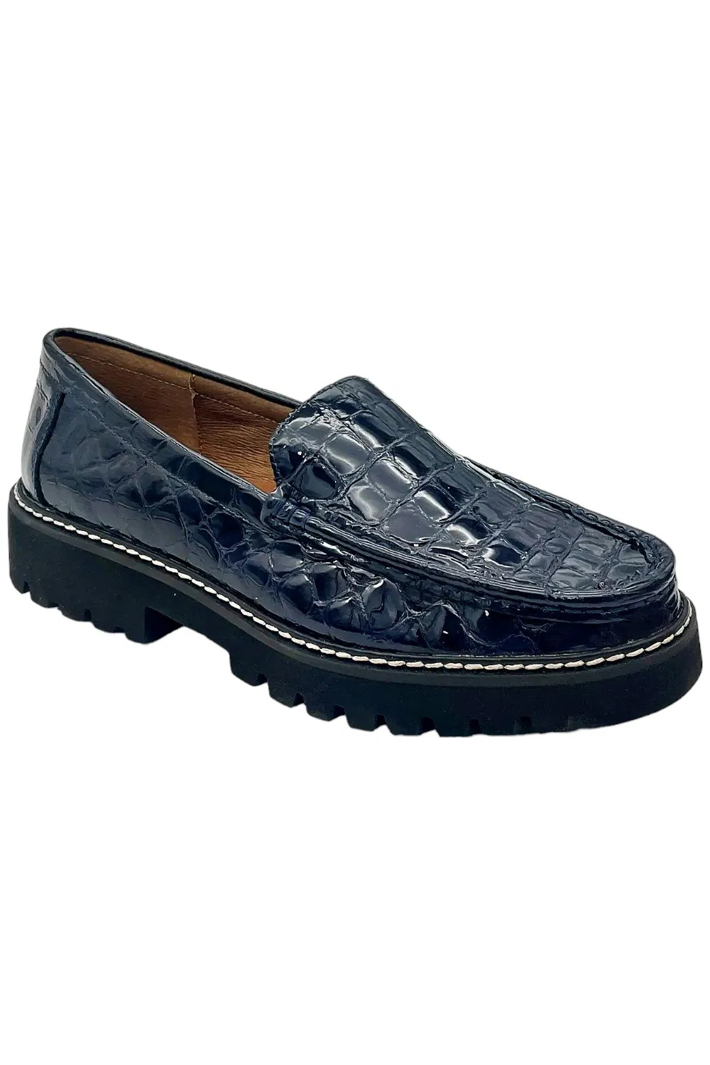 Donald Pliner Women's Hope Crocco Patent Loafers Dark Blue