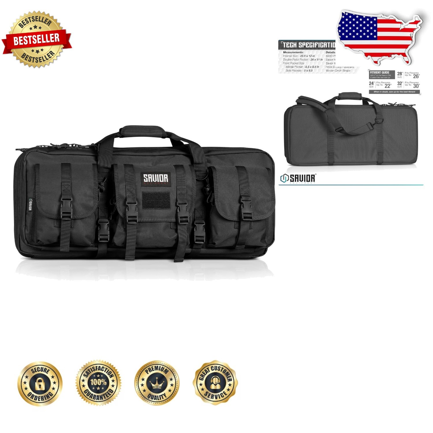 Tactical 24" Double Rifle Case Obsidian Black Padded PVC Lockable Zippers