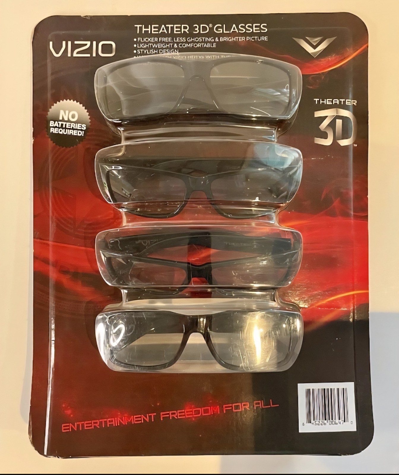 Set of 4 Vizio Theater 3D Glasses & Microfiber Bags For Movie Theater, Home TV