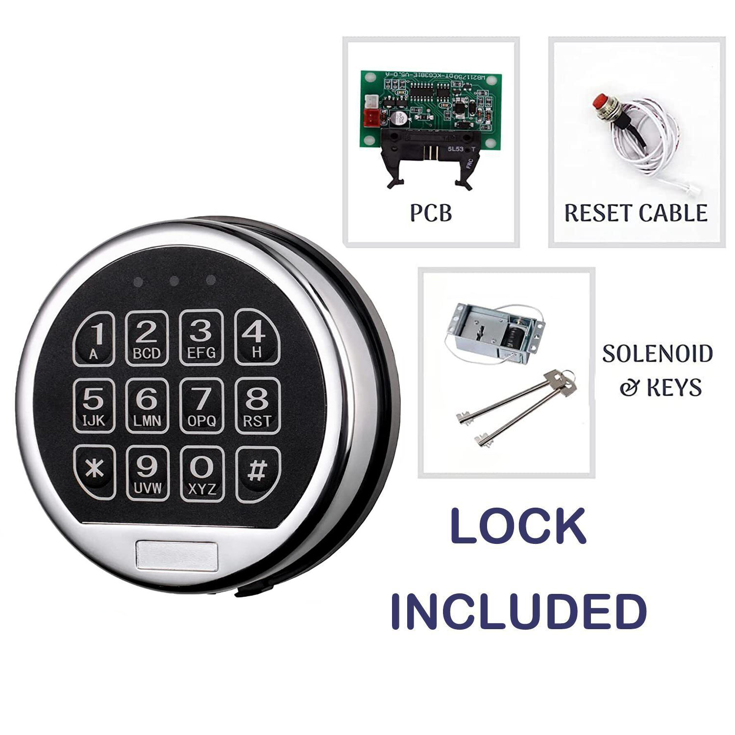 Gun Safe Lock Replacement Chrome Keypad Safe Electronic Lock Solenoid 2 Key