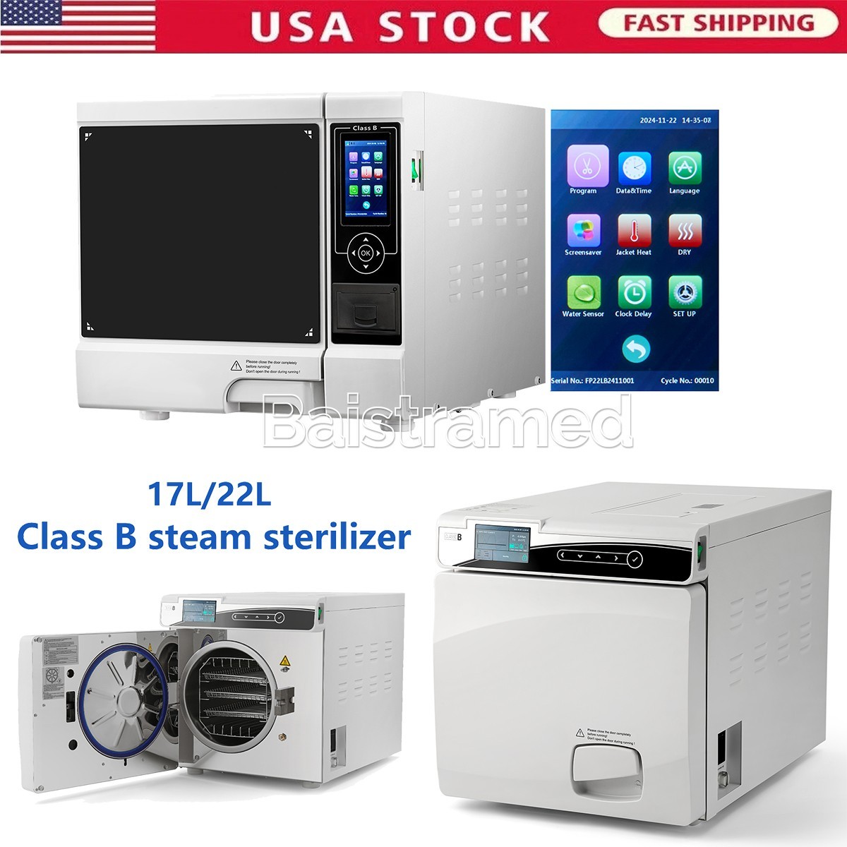22L/17L Dental Medical Class B Autoclave Vacuum Steam Sterilizer with Printer