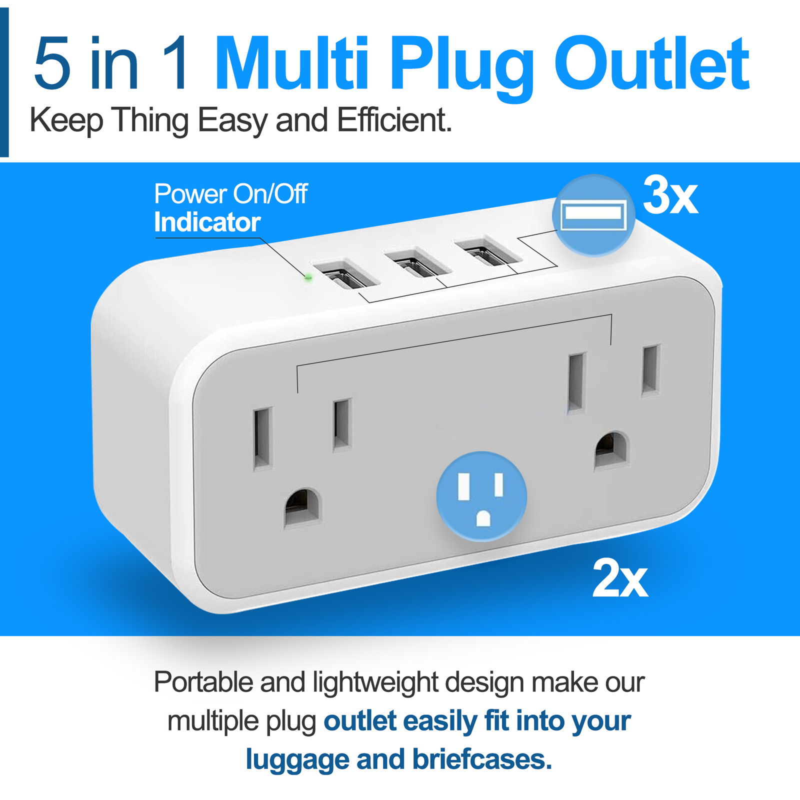 Multiple Plug Outlet Splitter With 3 USB Wall Charger 2 Electrical Outlets