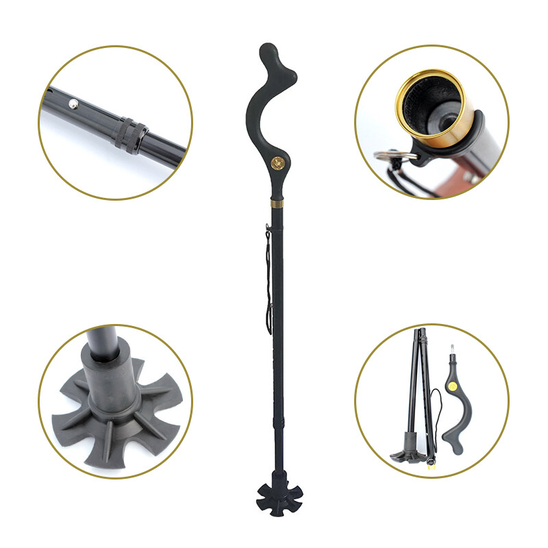Straight Posture Cane Adjustable Height Walking Stick Folding Trekking Pole US