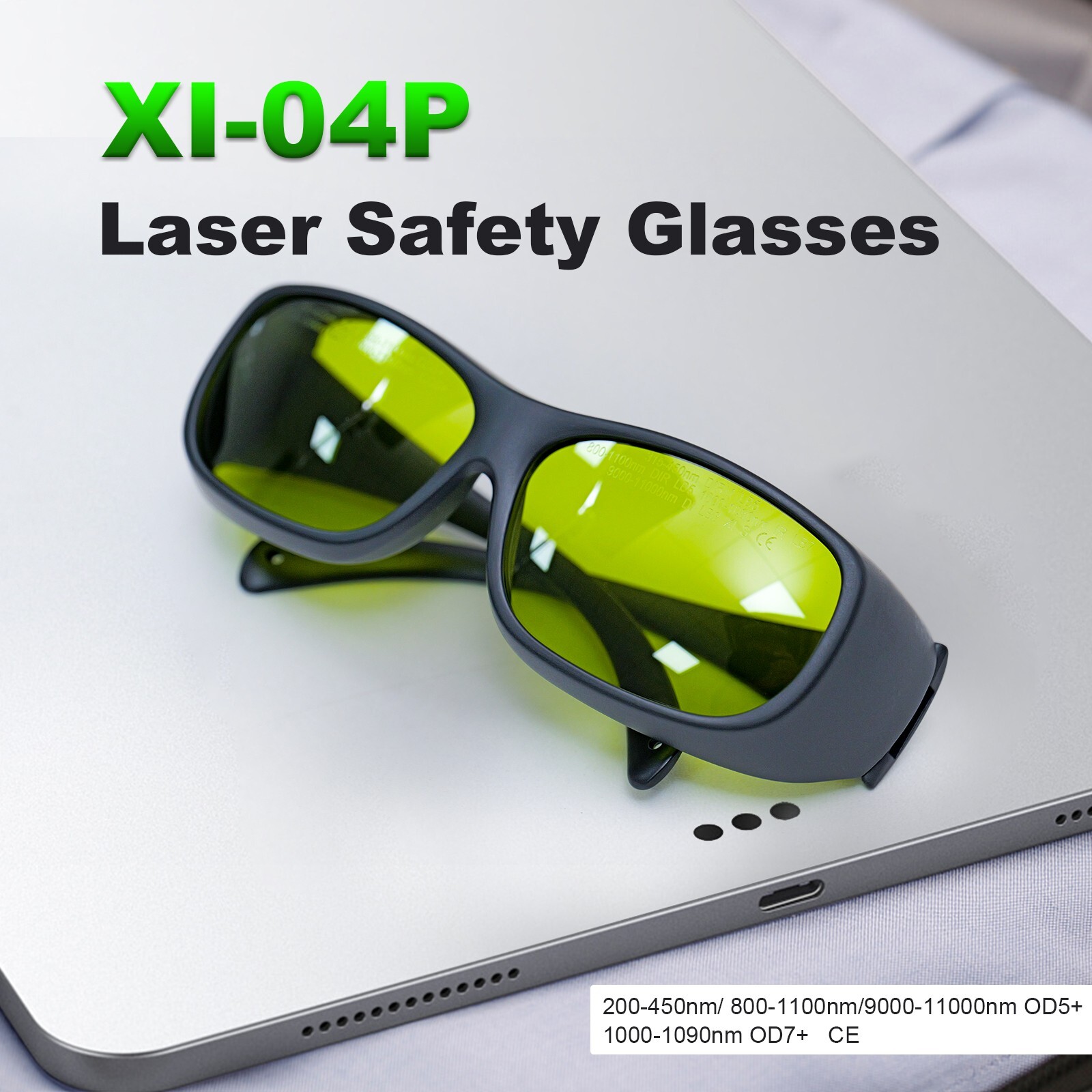 XI-04P OD5+ Laser Protective Glasses 200-450nm/800-1100nm/9000-11000nm